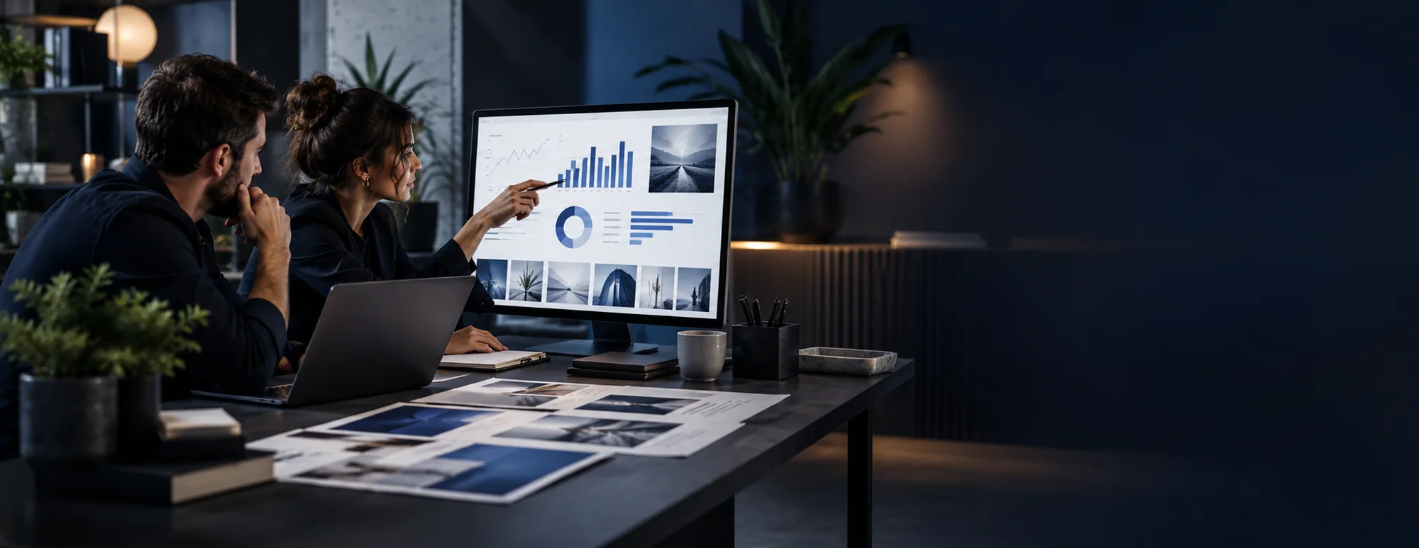 Marketing team reviewing campaign performance dashboard